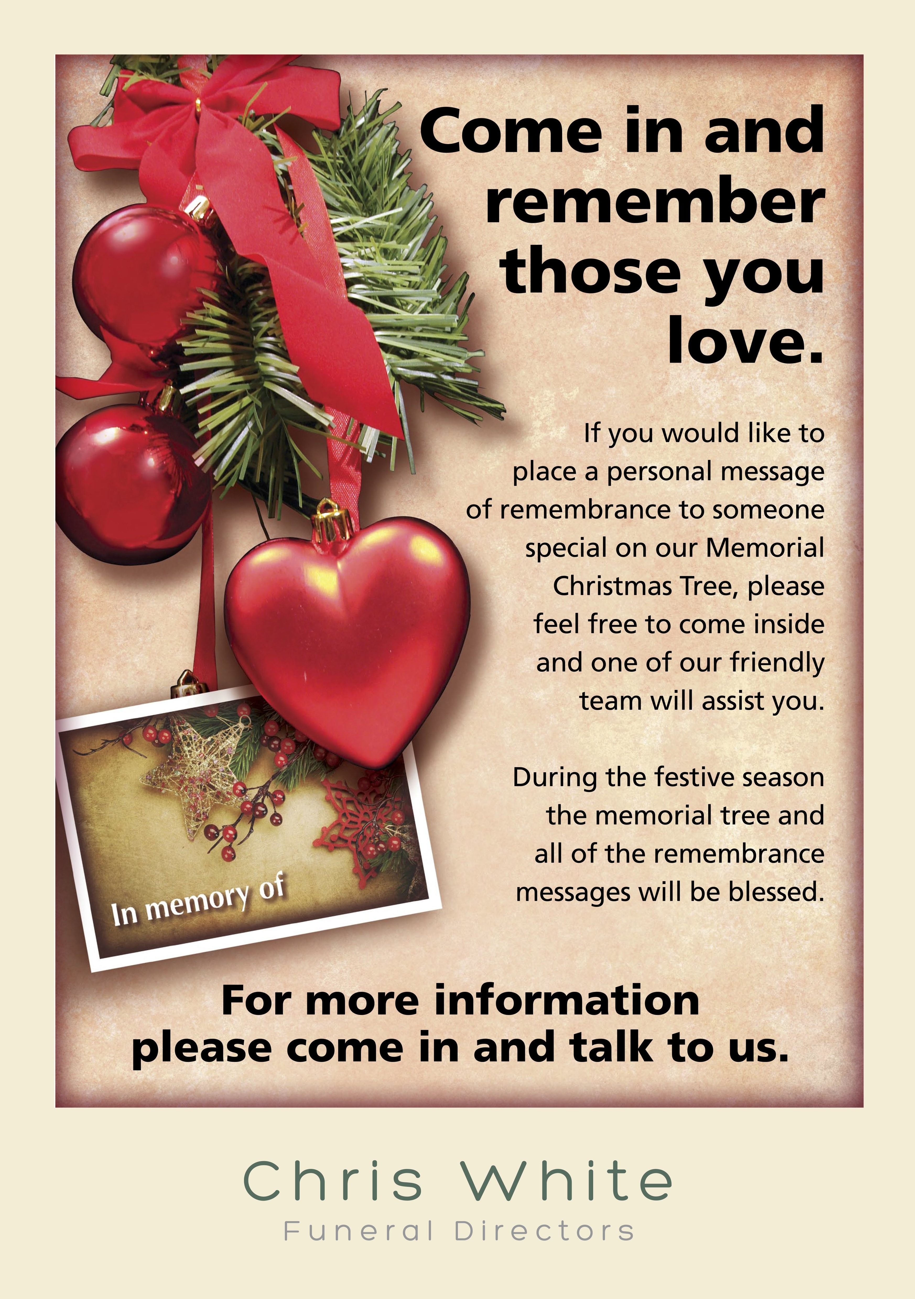 Christmas Memorial Service & Tree Blessing Chris White Funeral Directors